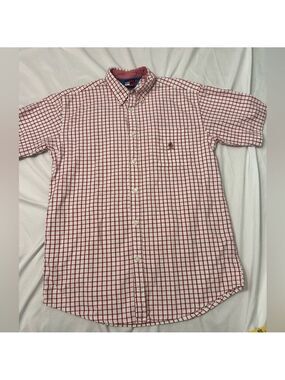 Tommy Hilfiger Vintage Shirt XL Short Sleeve Button Down, Casual Wear Red Plaid